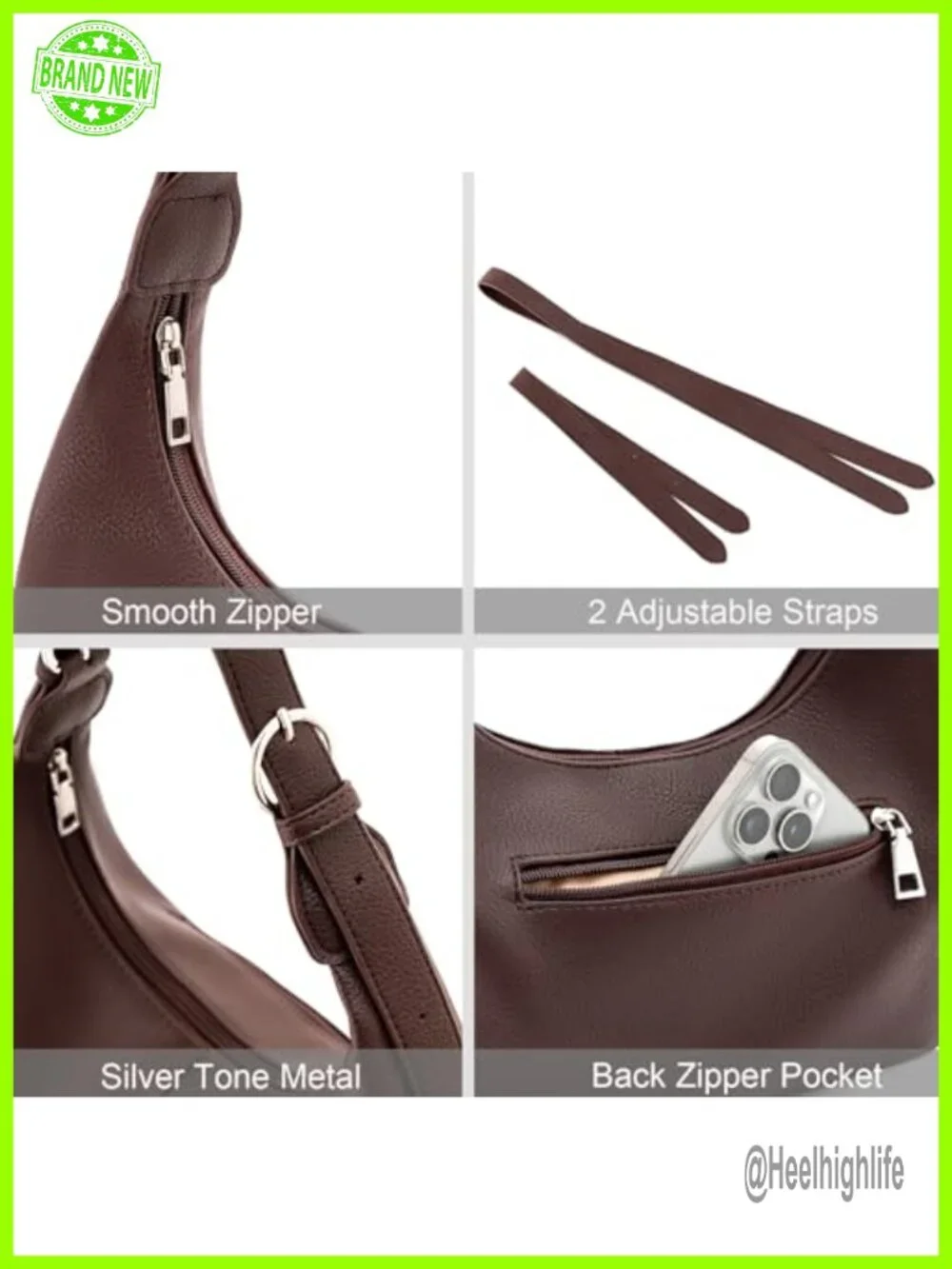Soft Vegan Leather Crescent Hobo Shoulder Bag Crossbody Purse